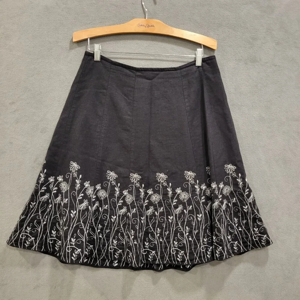 Christopher & Banks‎ Skirt Women Size 8 Embroidered Floral Cottage Modest Flowy